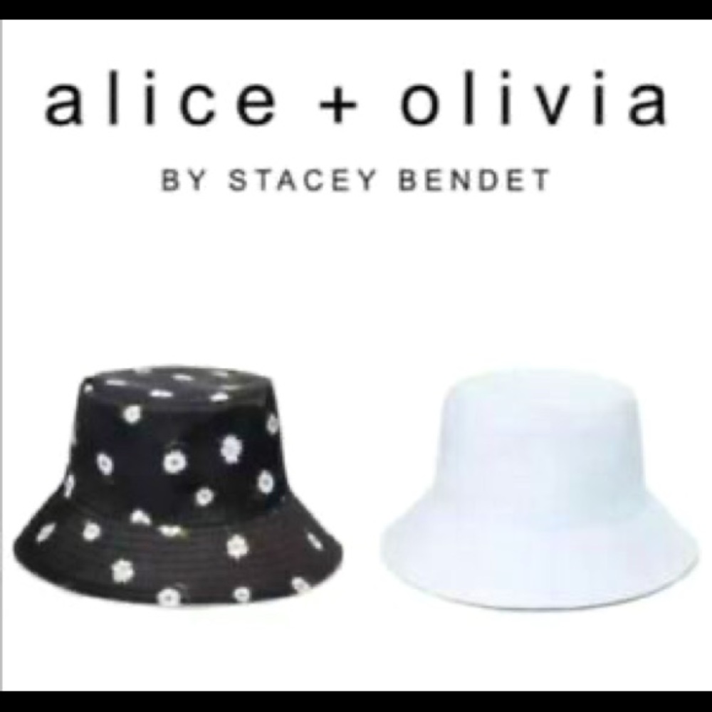 Alice + Olivia reversible bucket hat , black with white flowers and white , OS